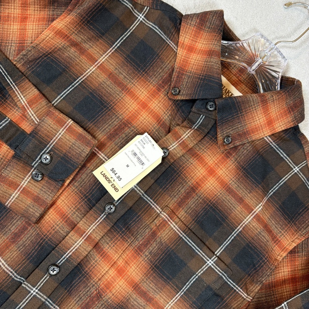 Blake Shelton Lands End Flagship Flannel Shirt Sz Med (38-40) Brown Plaid NWT